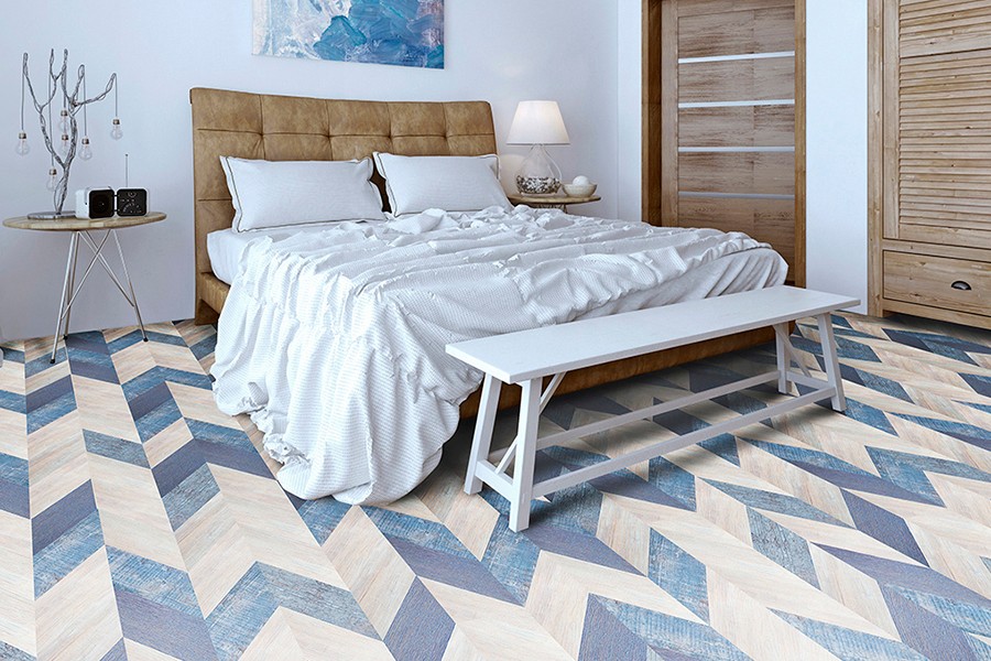 Пробковый пол замковый Chevron Blue
